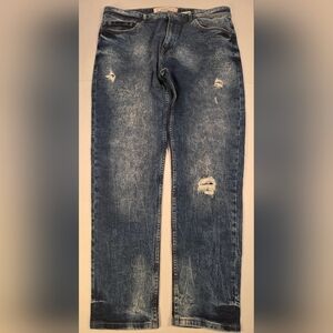 Akademiks Distressed Slim Straight Jeans - Blue Wash